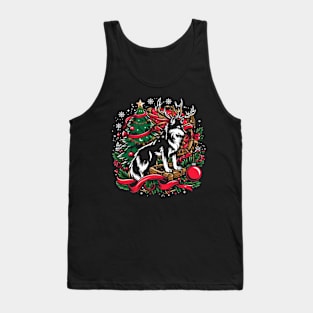 Festive Wolf and Christmas Tree Tank Top